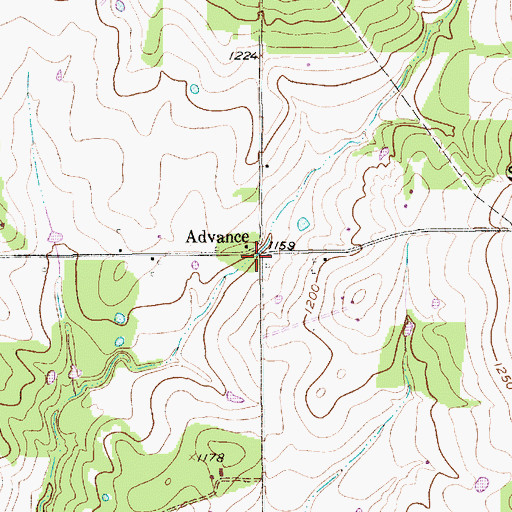 Topographic Map of Advance, TX
