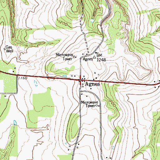 Topographic Map of Agnes, TX