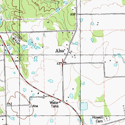 Topographic Map of Alsa, TX