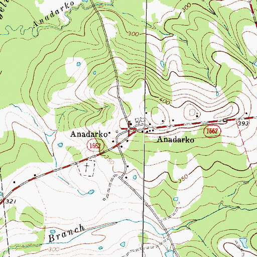 Topographic Map of Anadarko, TX