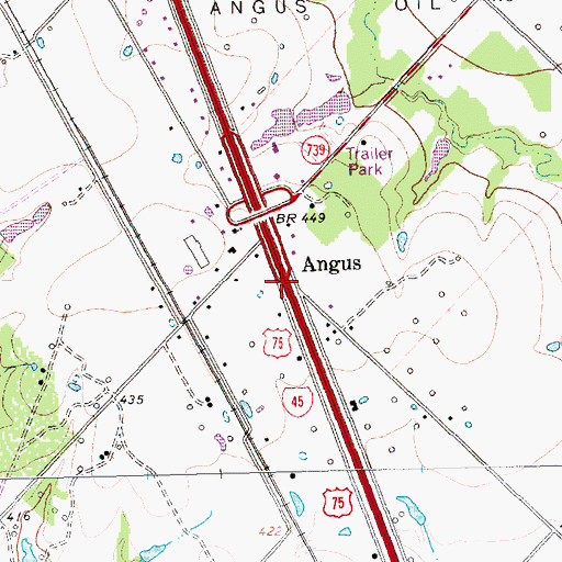 Topographic Map of Angus, TX