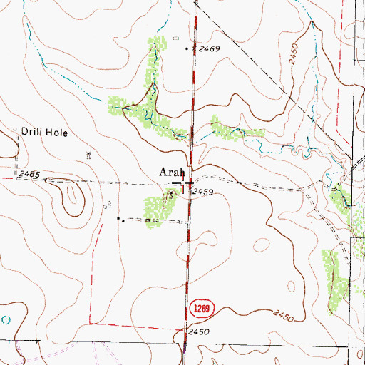 Topographic Map of Arah, TX