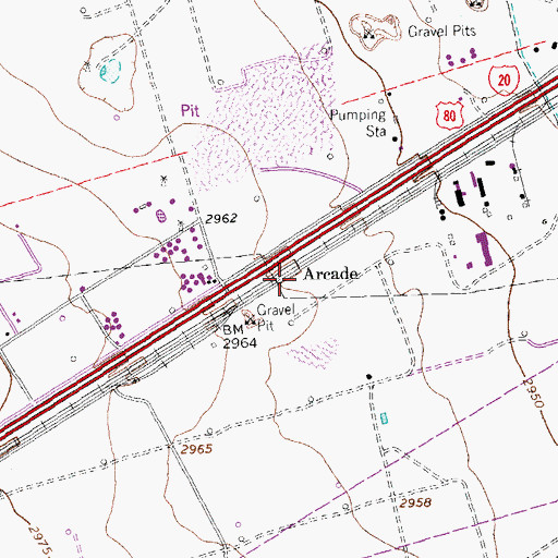 Topographic Map of Arcade, TX