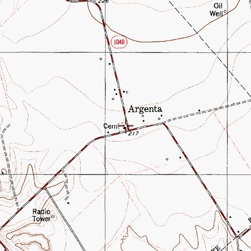 Topographic Map of Argenta, TX