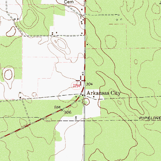 Topographic Map of Arkansas City, TX