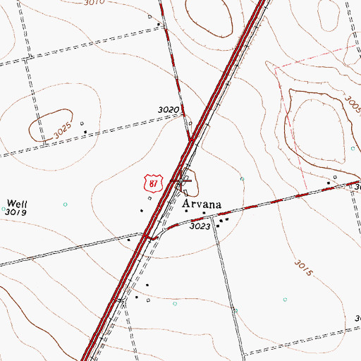 Topographic Map of Arvana, TX