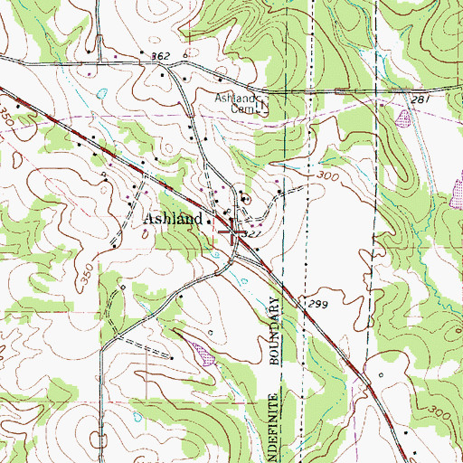 Topographic Map of Ashland, TX