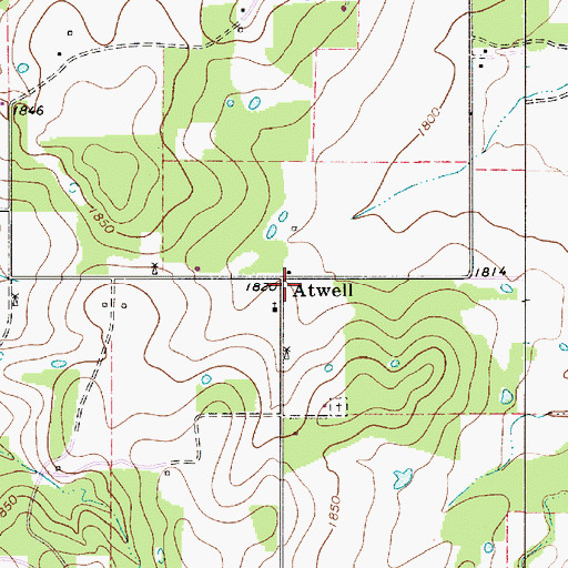 Topographic Map of Atwell, TX