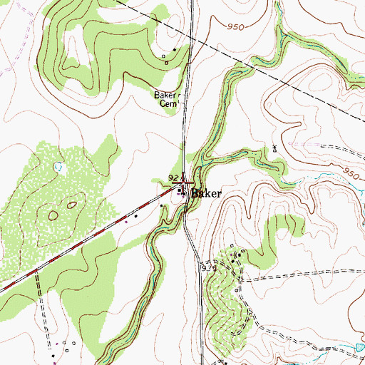 Topographic Map of Baker, TX