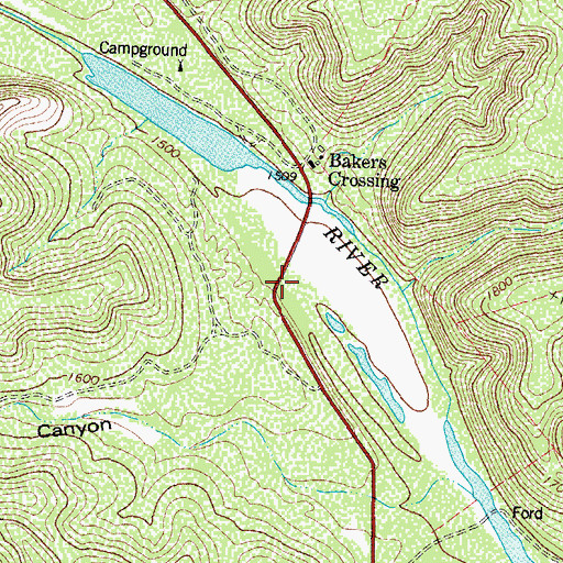 Topographic Map of Bakers Crossing, TX