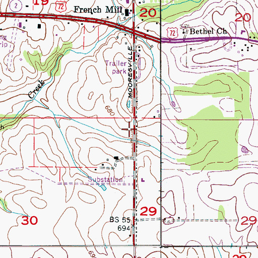 Topographic Map of Bethel Church, AL