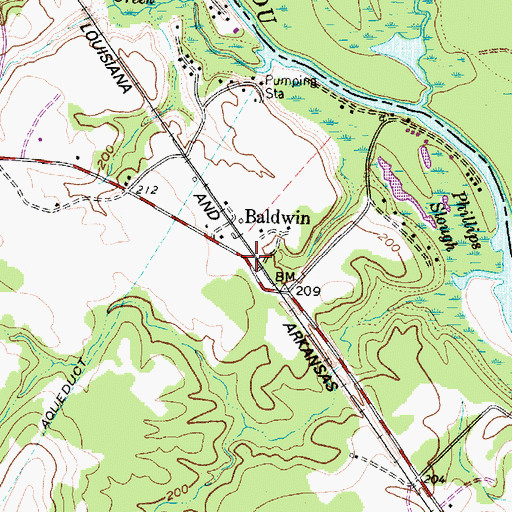 Topographic Map of Baldwin, TX