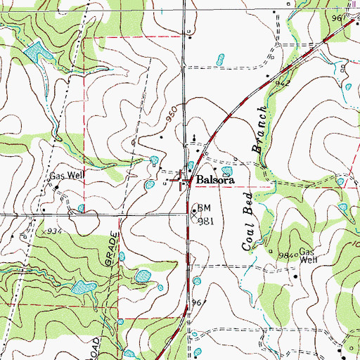 Topographic Map of Balsora, TX