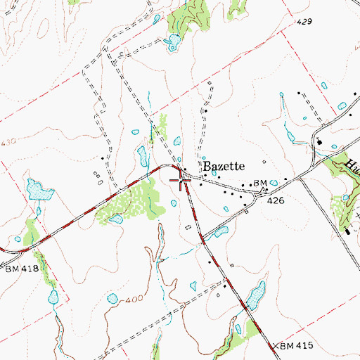 Topographic Map of Bazette, TX