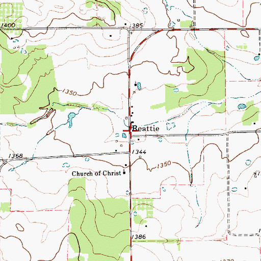 Topographic Map of Beattie, TX
