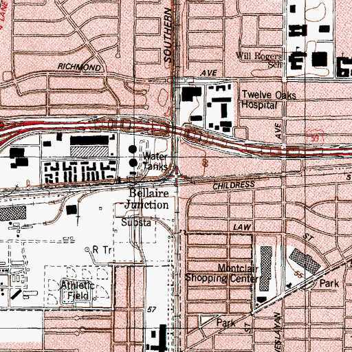 Topographic Map of Bellaire Junction, TX