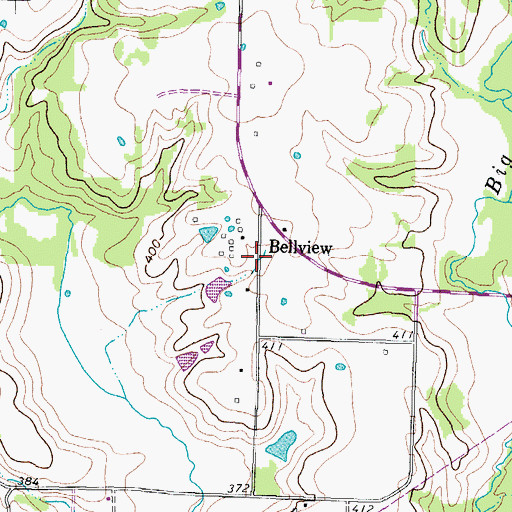Topographic Map of Bellview, TX