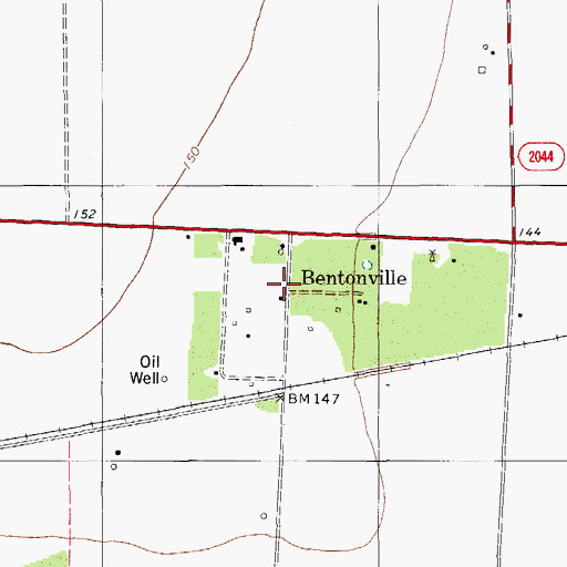 Topographic Map of Bentonville, TX