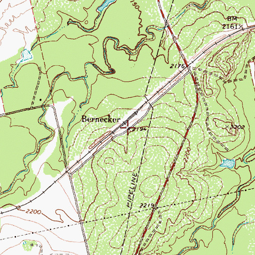 Topographic Map of Bernecker, TX
