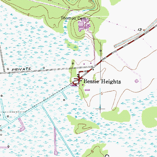 Topographic Map of Bessie Heights, TX