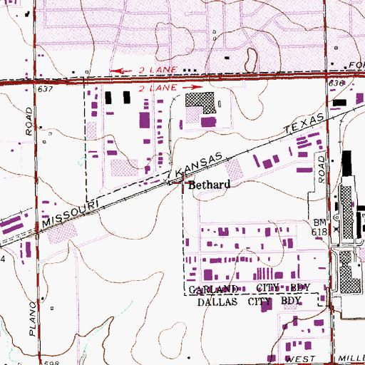 Topographic Map of Bethard, TX