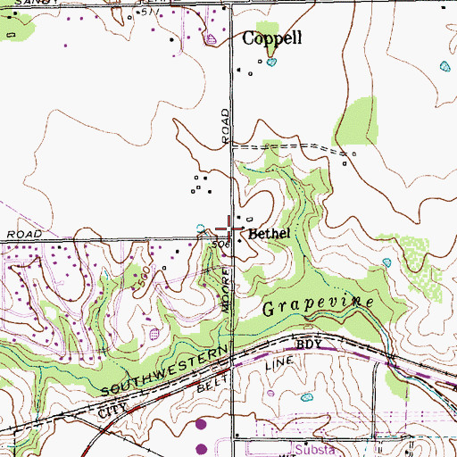 Topographic Map of Bethel, TX