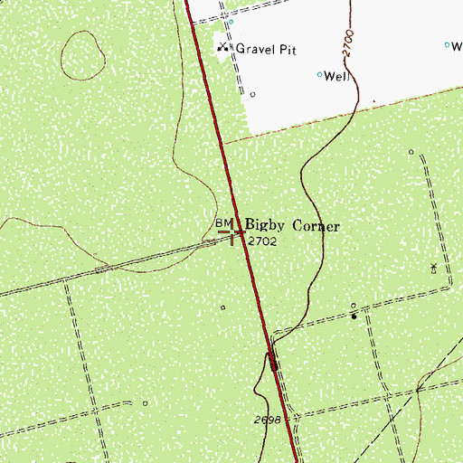 Topographic Map of Bigby Corner, TX