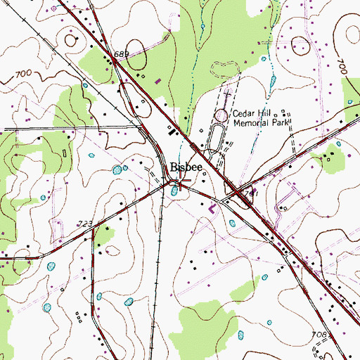 Topographic Map of Bisbee, TX
