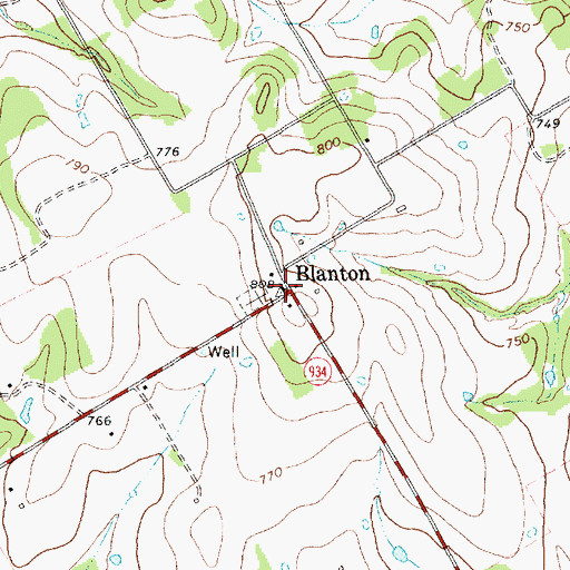 Topographic Map of Blanton, TX