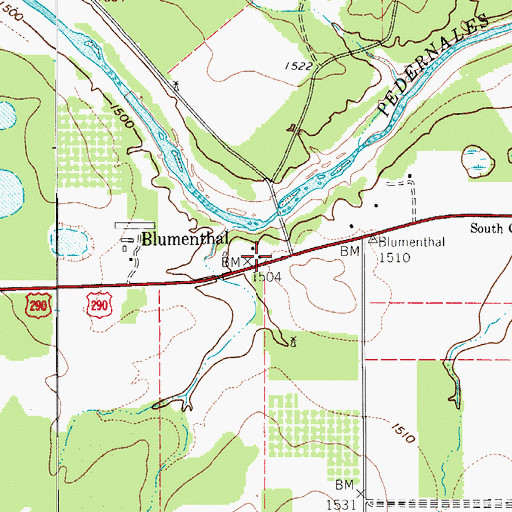 Topographic Map of Blumenthal, TX