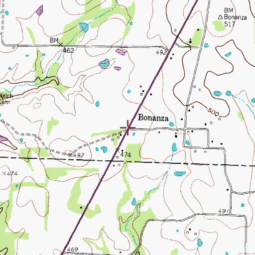 Topographic Map of Bonanza, TX