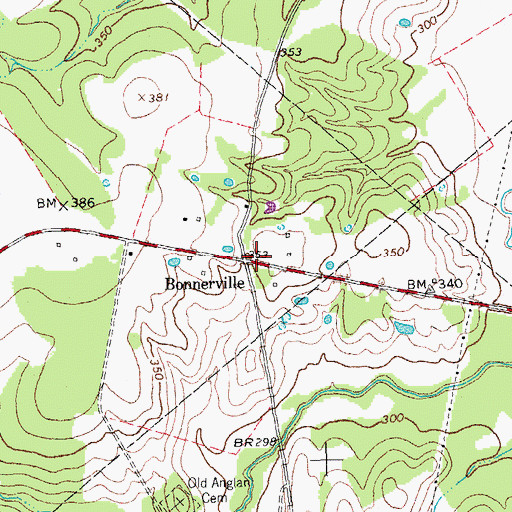 Topographic Map of Bonnerville, TX