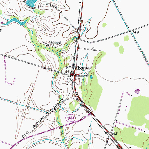 Topographic Map of Bonus, TX