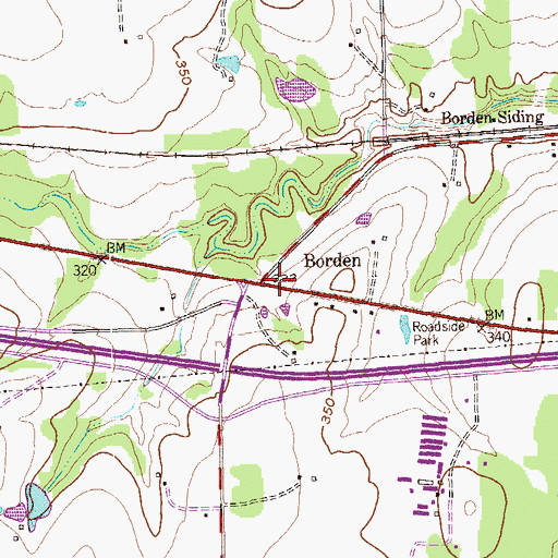 Topographic Map of Borden, TX