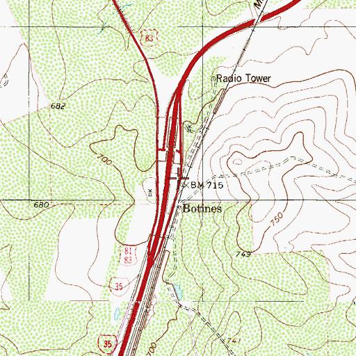 Topographic Map of Botines, TX