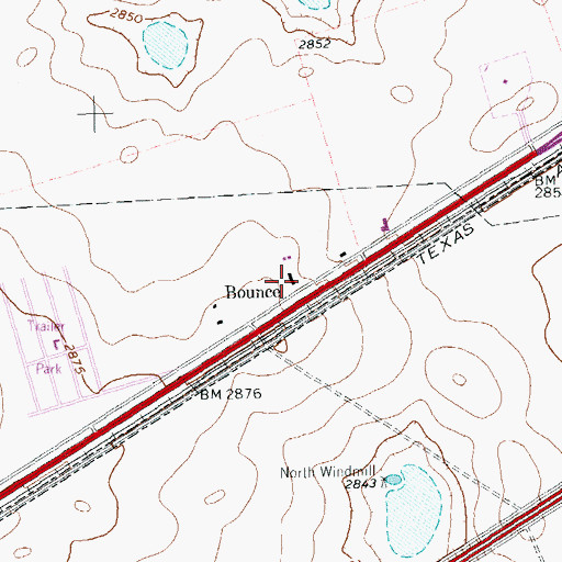 Topographic Map of Bounce, TX