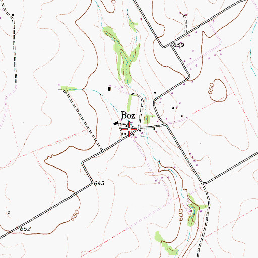 Topographic Map of Boz, TX