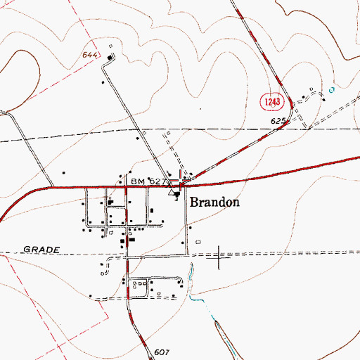 Topographic Map of Brandon, TX