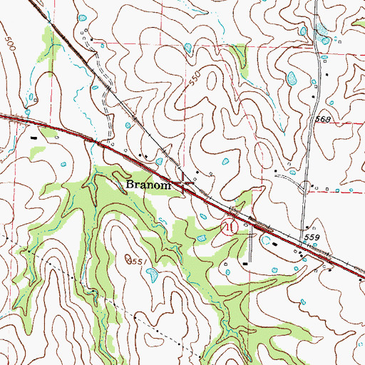 Topographic Map of Branom, TX