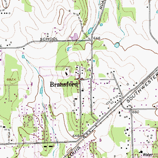 Topographic Map of Bransford, TX