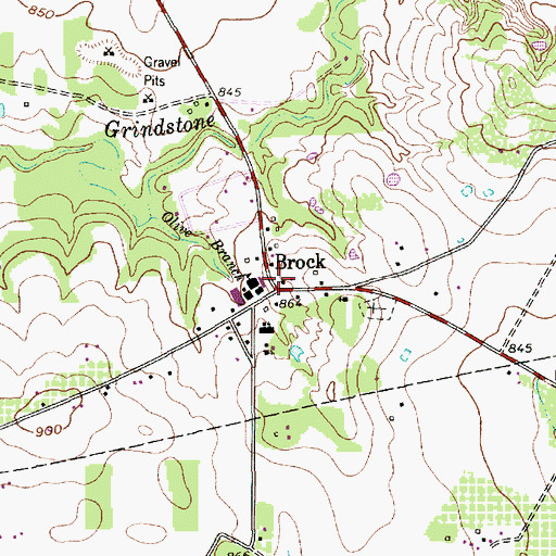 Topographic Map of Brock, TX