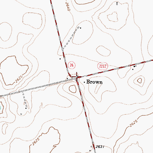 Topographic Map of Brown, TX