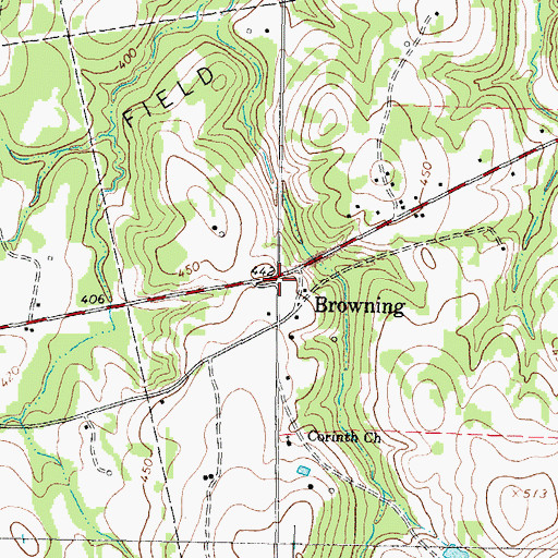 Topographic Map of Browning, TX