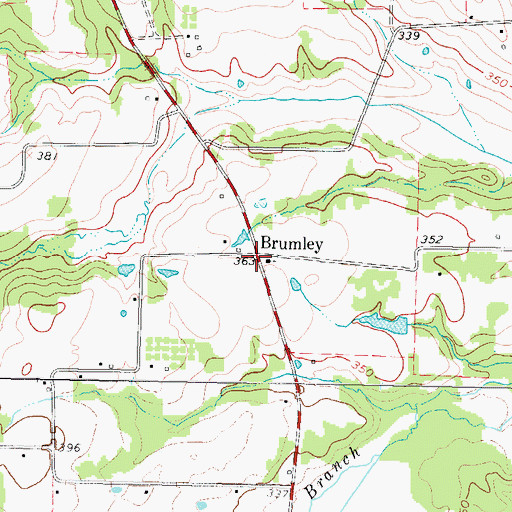 Topographic Map of Brumley, TX