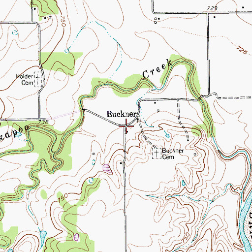 Topographic Map of Buckner, TX