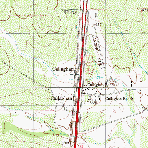 Topographic Map of Callaghan, TX