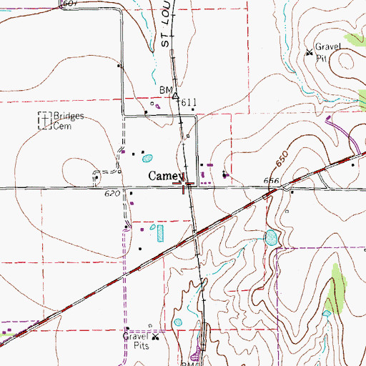 Topographic Map of Camey, TX