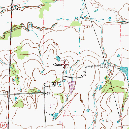 Topographic Map of Cana, TX