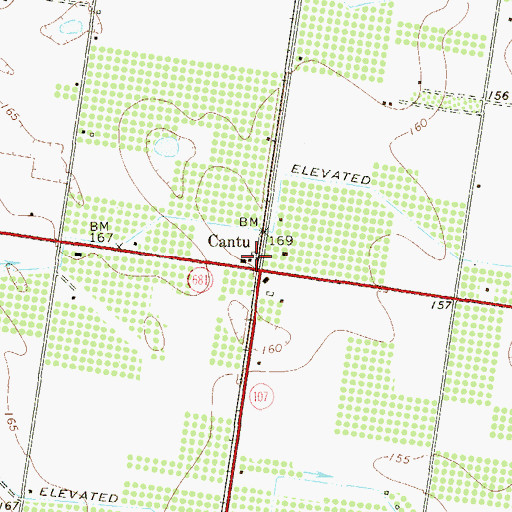 Topographic Map of Cantu, TX
