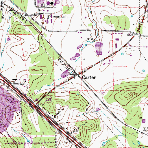 Topographic Map of Carter, TX